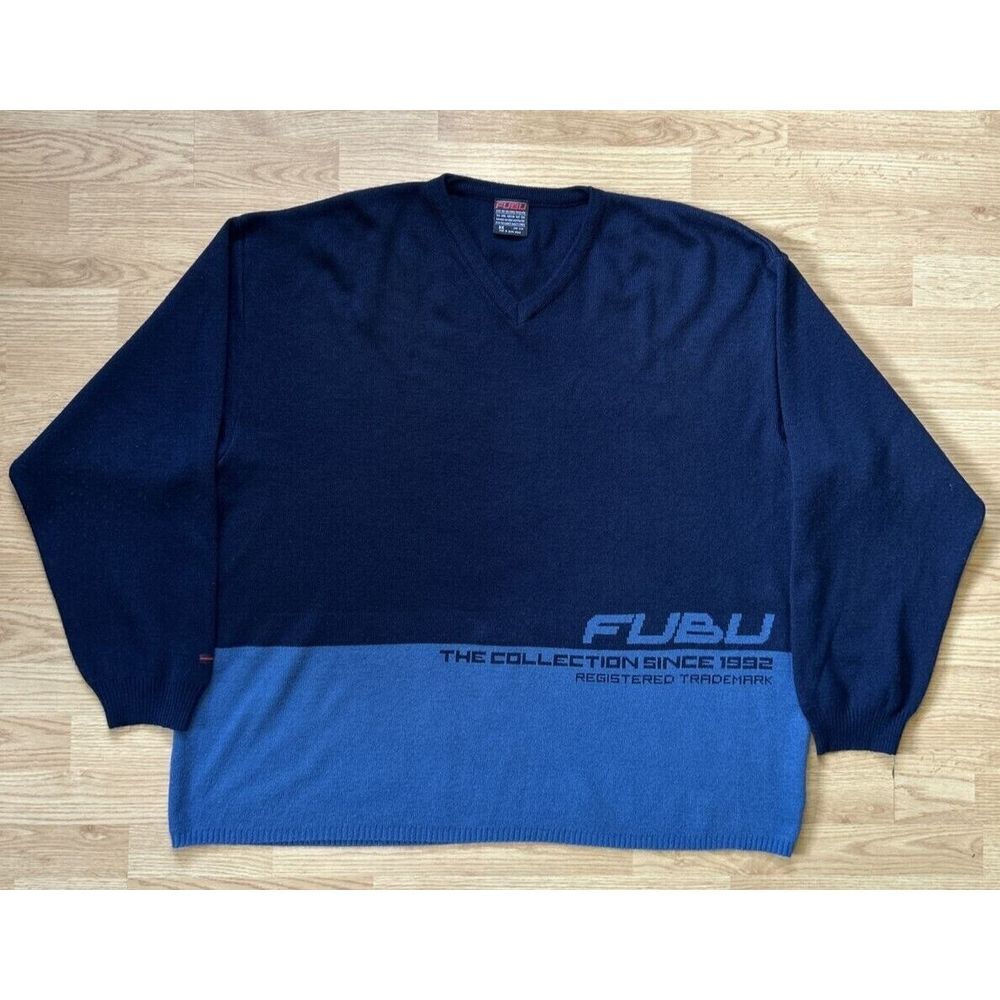 Vintage FUBU Mens Size XXXL‎ Blue V Neck Sweater